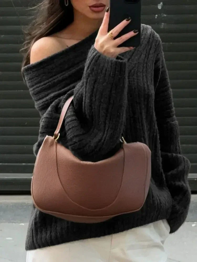 2024 suéteres Borgoña para mujer Otoño Invierno suéter con hombros abiertos blanco de manga larga suéter de gran tamaño para mujer