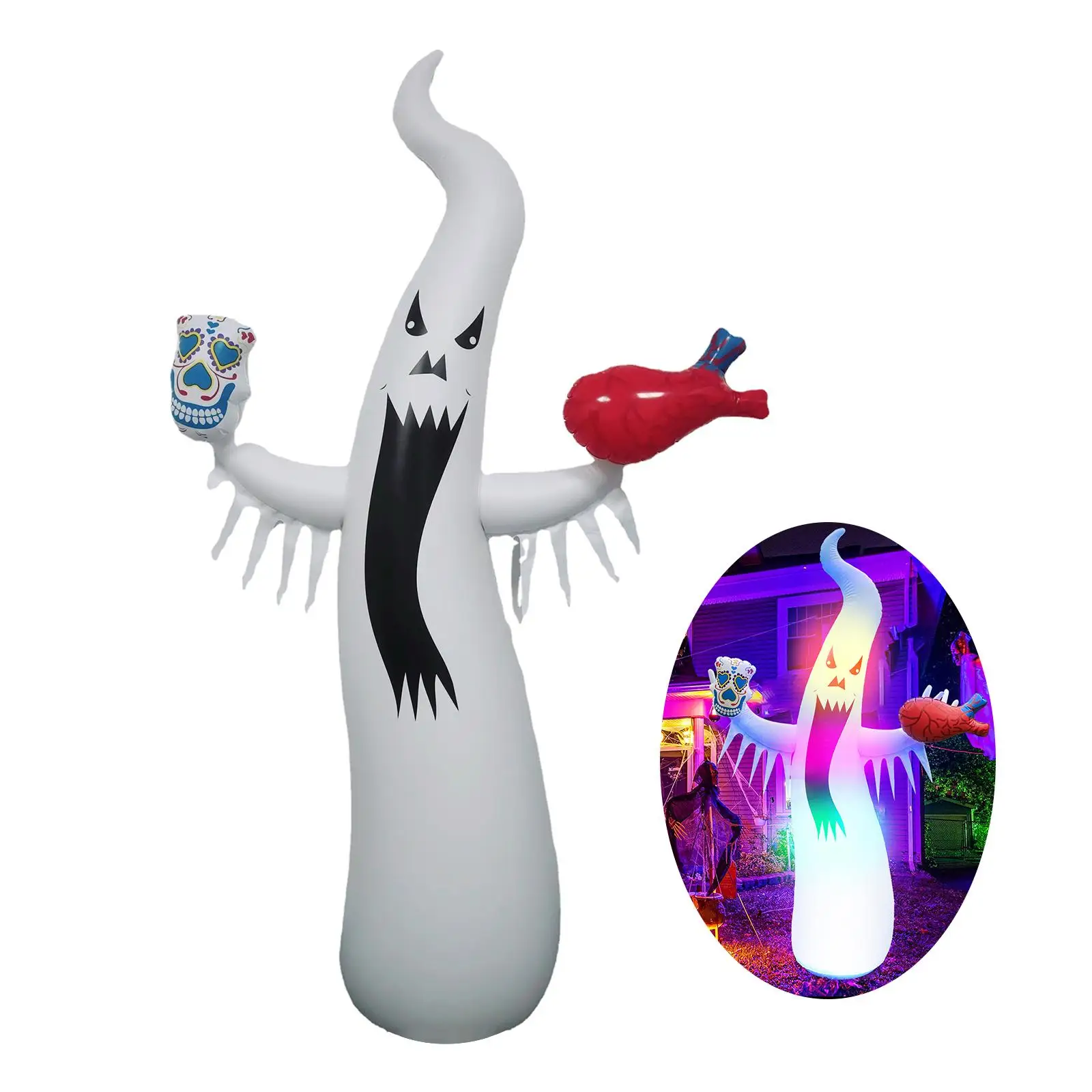 2.1 Meters Inflatable Decor Vivid Unique White Halloween Inflatable Scary Specter for Atmosphere Supplies Lawn yard Indoor