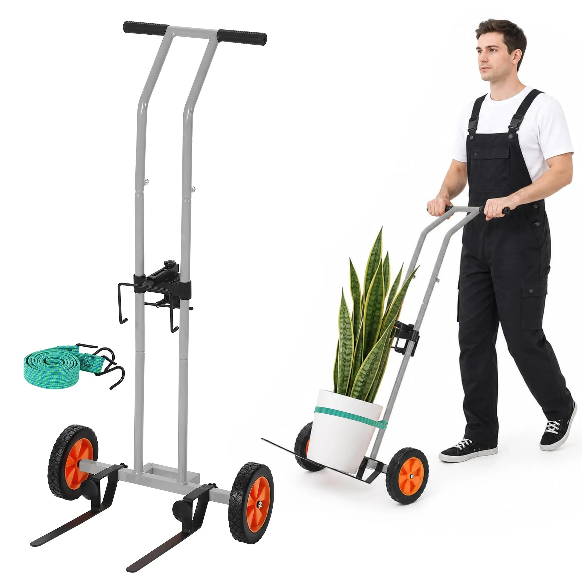 175 LBS Plant Caddy With Wheels, Heavy Duty Plant Mover Cart With Adjustable Arms, Straps & T Handle For Large Pots