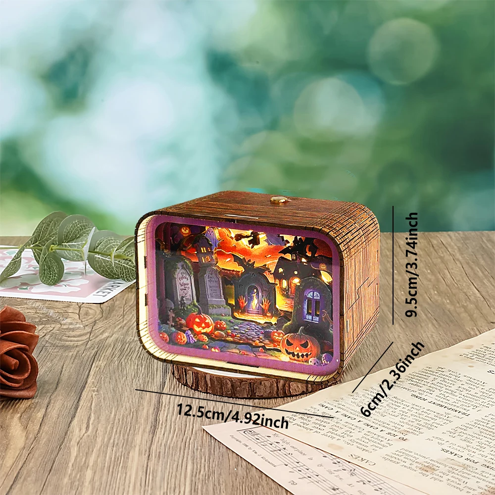 DIY Halloween 3D Wooden Book Nook Kit with LED Lights, Spooky Miniature Haunted House Model, Halloween Decor - Image 3