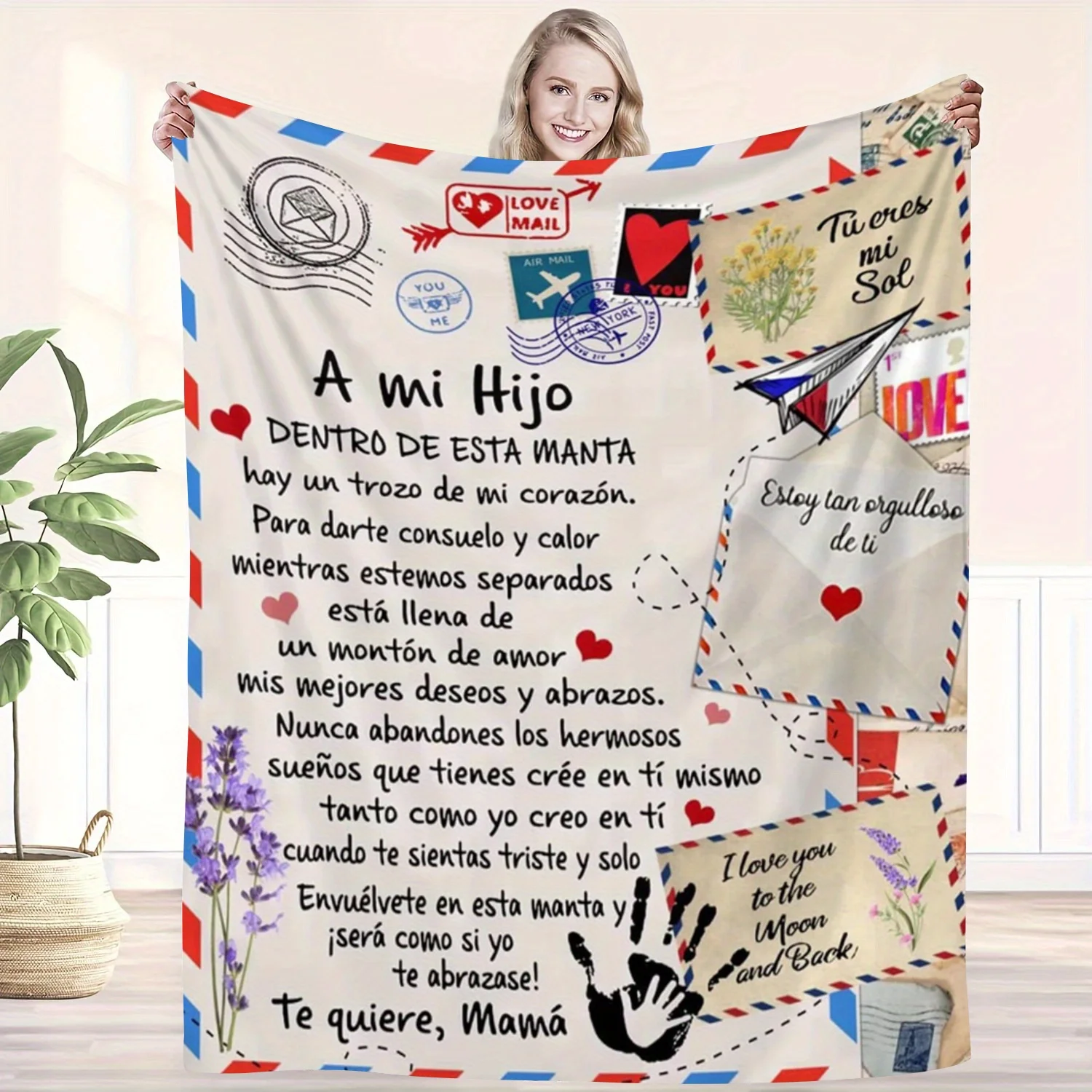

Vintage Spanish Love Letter Flannel Blanket Ultra-Soft Cozy and Warm All-Season Knitted Polyester Bed Throw