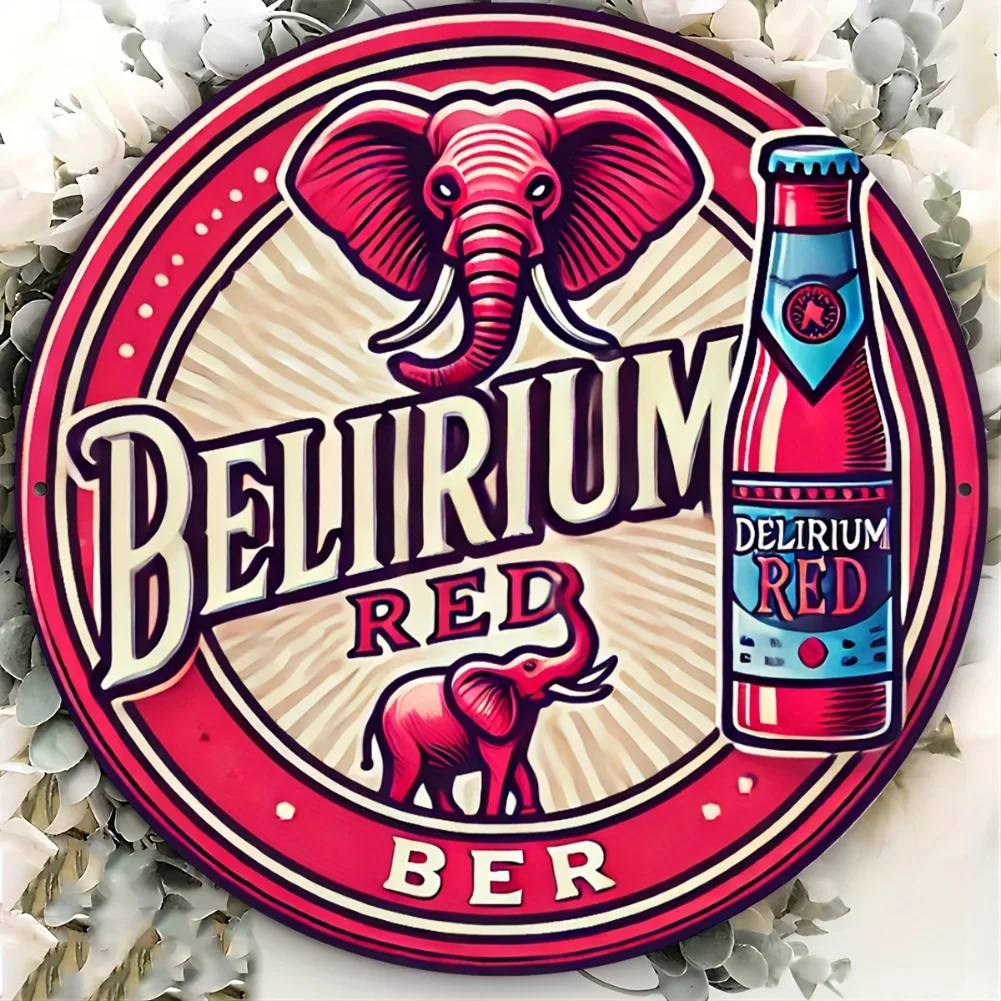 1 قطعة 8x8 "علامة ألومنيوم مستديرة عتيقة-تصميم فيل البيرة الحمراء الهذابة ، ديكور مقاوم للبهتان لمطبخ البار والمطعم