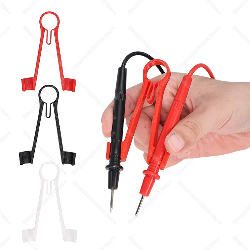 One-Handed Multimeter 8mm Probe Holder - Red/Black/White Test Lead Clip for Electricians, Free Your Hand for Soldering