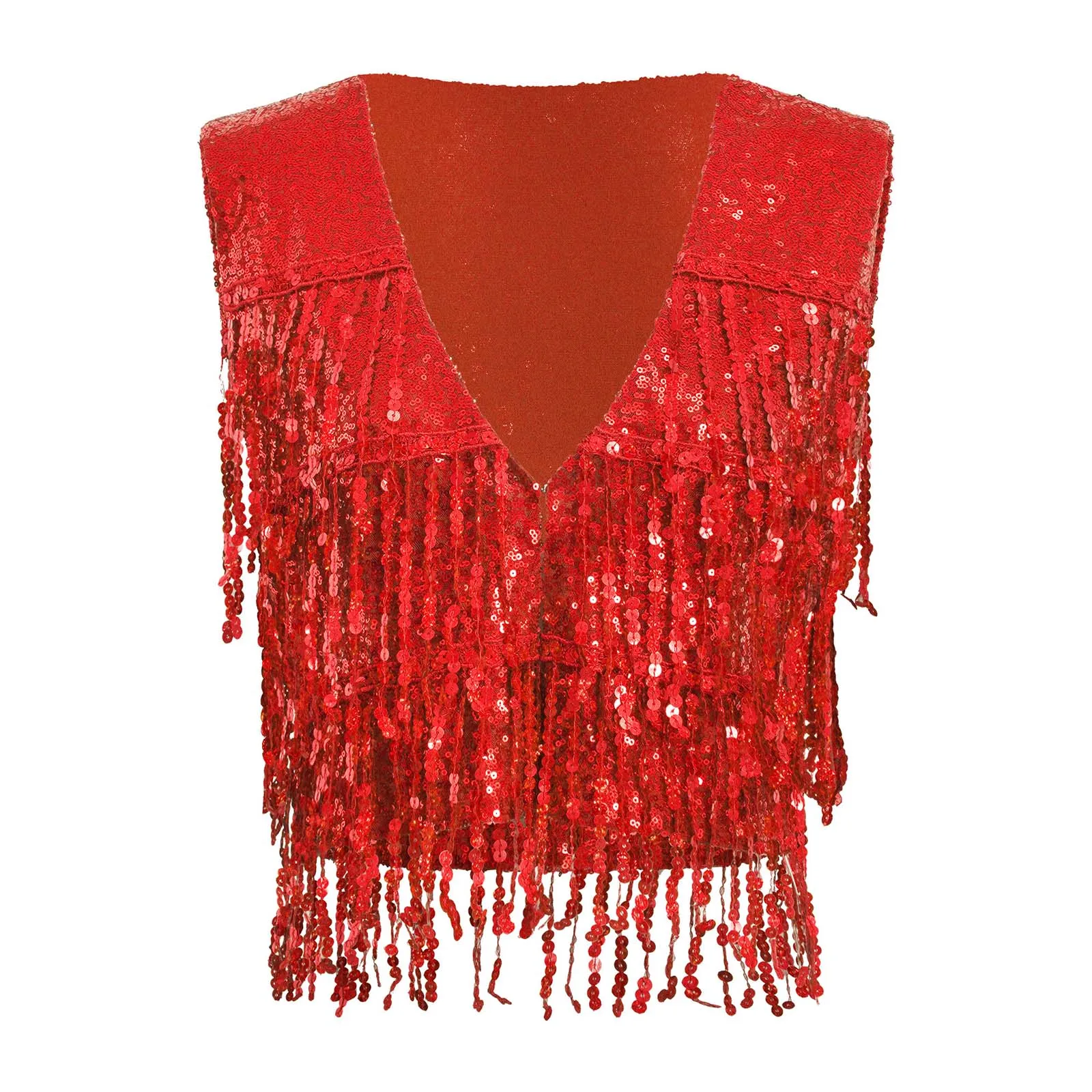 Gilet da ballo con paillettes lucide da donna nappa senza maniche gilet glitterato Allover con scollo a V canotte per Club Dancing Music Festival