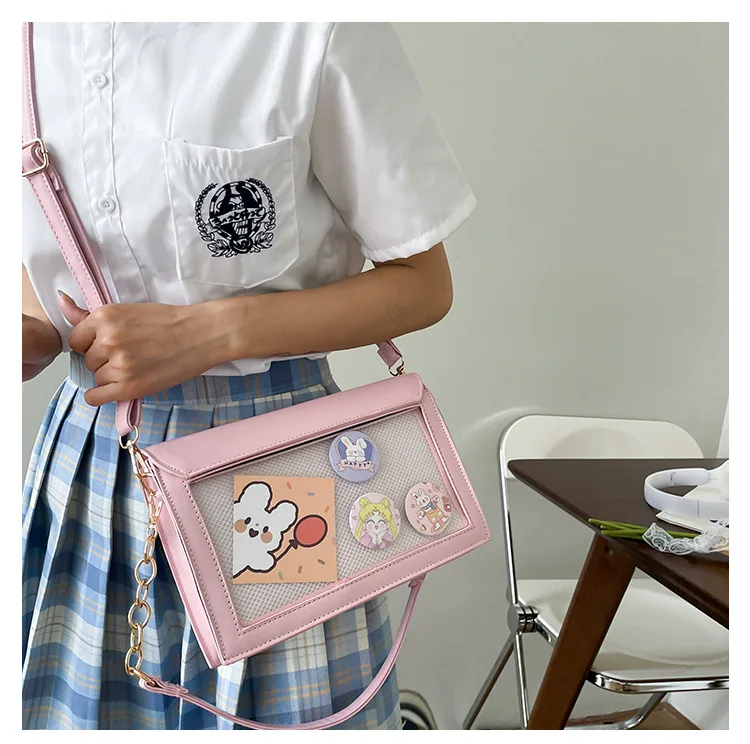 Anime Kawaii JK Bag Women PU Leather Transparent Itabag Women Purses and Handbags Small Shoulder Bag Chain Crossbody Bag Ita bag