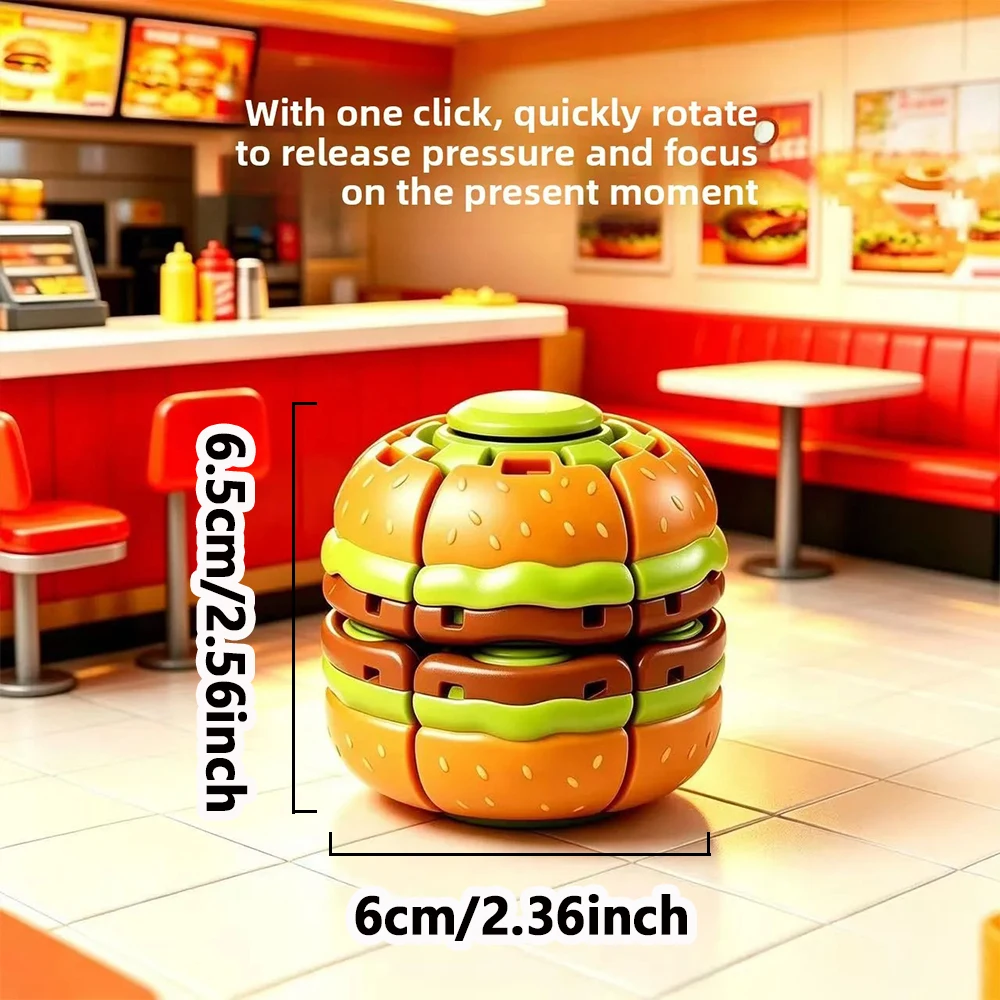 Fun Decompression Burger Top, Fruit Shaped Fingertip Rotating Top, Fingertip Pressing Rotation, Office Desktop Rotating Ornament