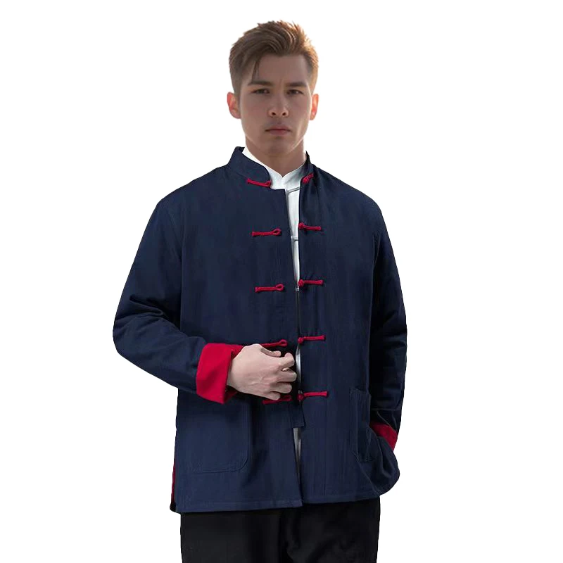 Double Layer mens cotton comfy loose long sleeve kung fu chinese new year martial traditional tang suit tai chi clothing coat