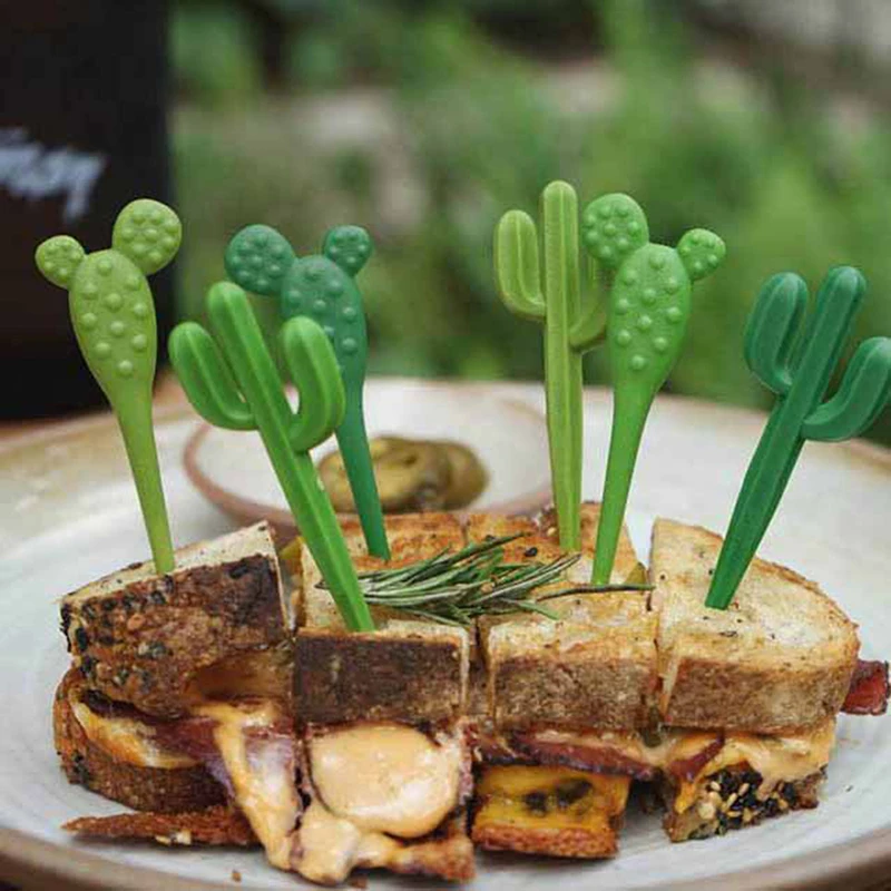 6pcs/pack Creative Cactus Fruit Forks Dessert Forks Toothpick Kids Tableware Food Picks Plastic view 4