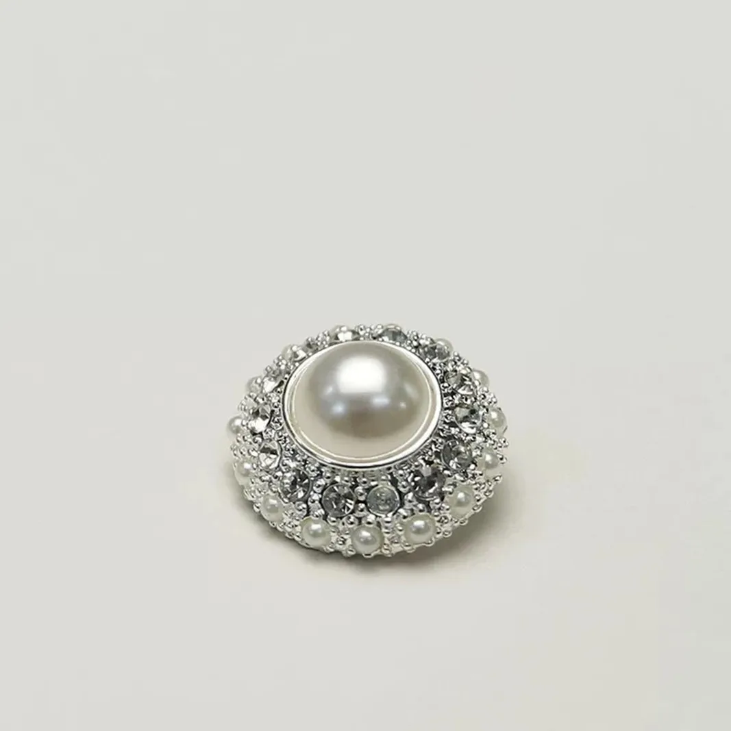 6PCS/Lot Pearl Diamond-edged Metal Buttons White Small Fragrance Tweed Overcoat Sweater Button Round Accessory Decoration
