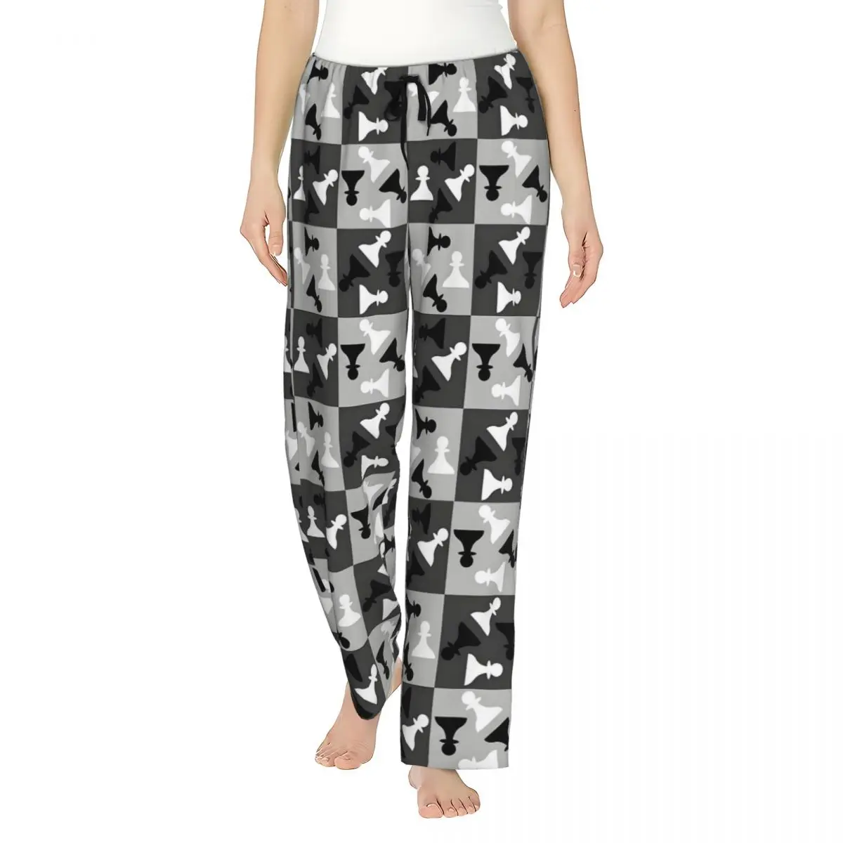 Custom Print Dames Schaakbord Pyjamabroek Schaakspel Nachtkleding Slaap Lounge Bodems met Zakken