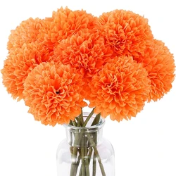 Yannew 15pcs Artificial Chrysanthemums Flowers Orange Silk Mums Ball Flowers for Bridal Wedding Bouquets Home Indoor Decoration