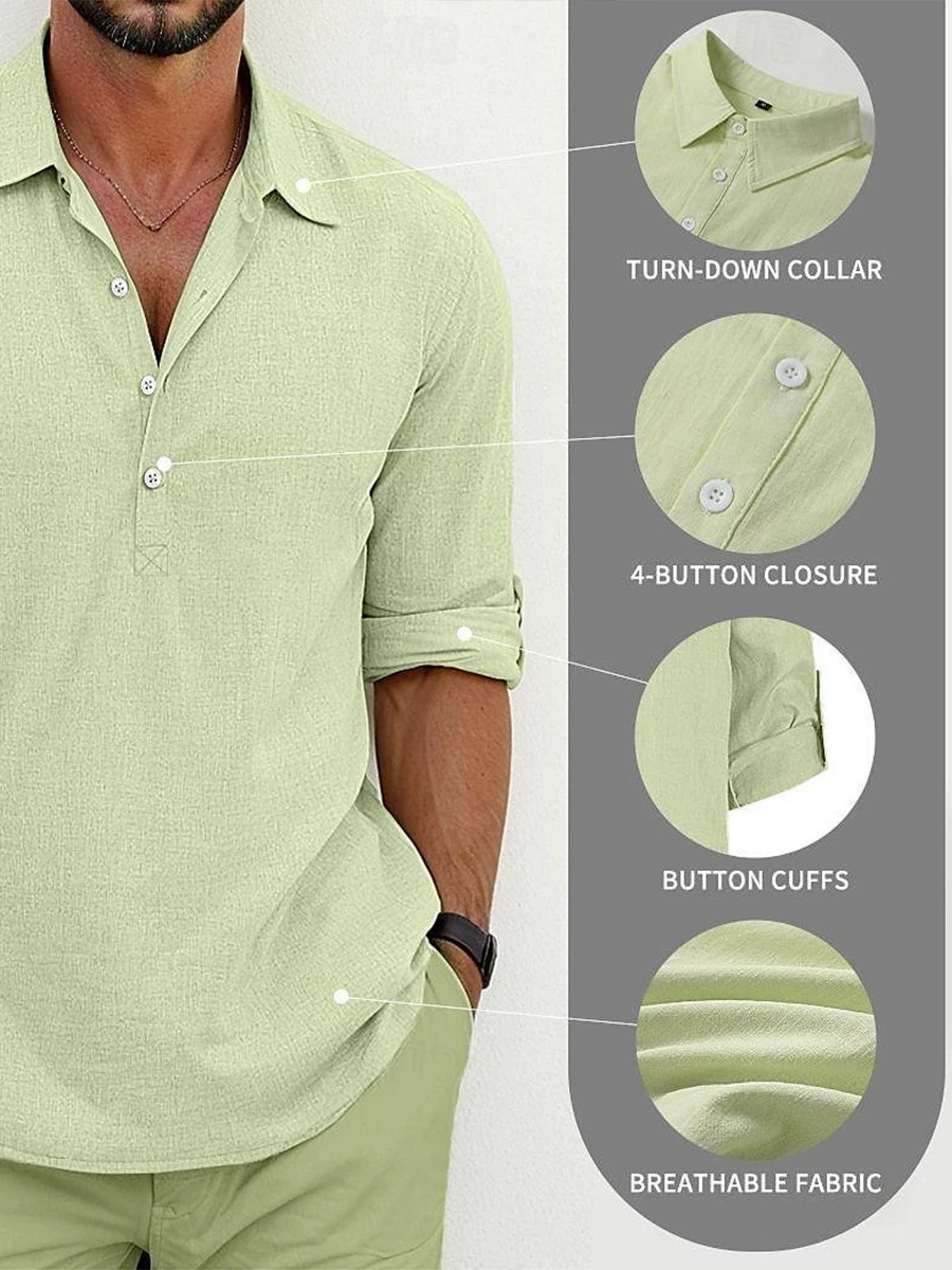 

Fashionable half sleeved men's shirt, summer solid color lapel, European size business casual cotton and linen semi cardigan