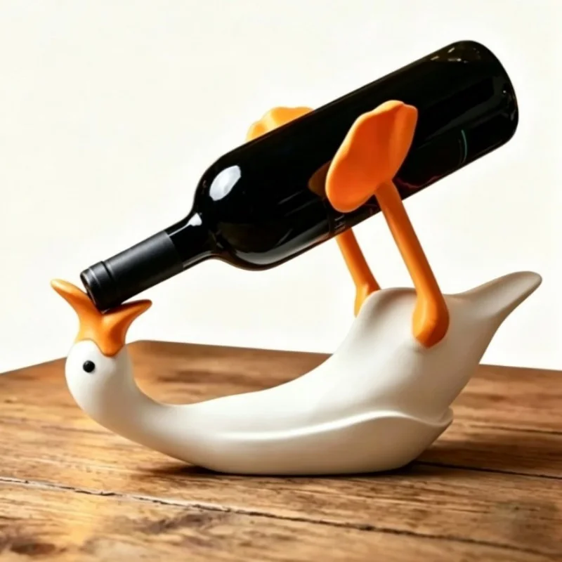 3d Printed White Goose Wine Bottle Holder Anti-tipping Funny Lying Goose Decorative Figurine For Wine Cabinets Dining Tables
