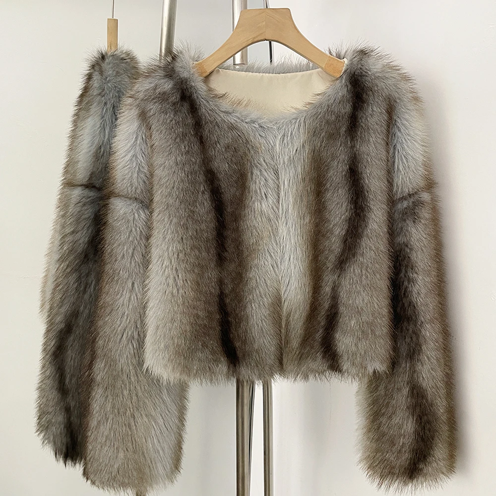 

OFTBUY Fur Coat New Women's Artificial Fur Coat Autumn Clothes Women Short Faux Fur Jacket Female Exclusive Striped Warm Thick