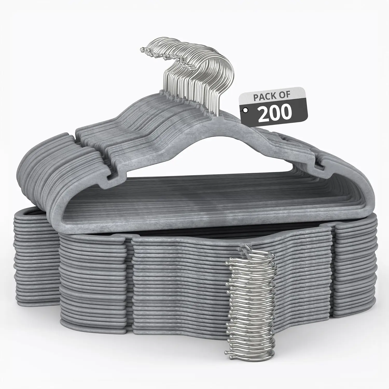 

200 Pack Velvet Hangers for Clothes - Slim Space Saving Design, Sturdy with Shoulder Grooves Hook