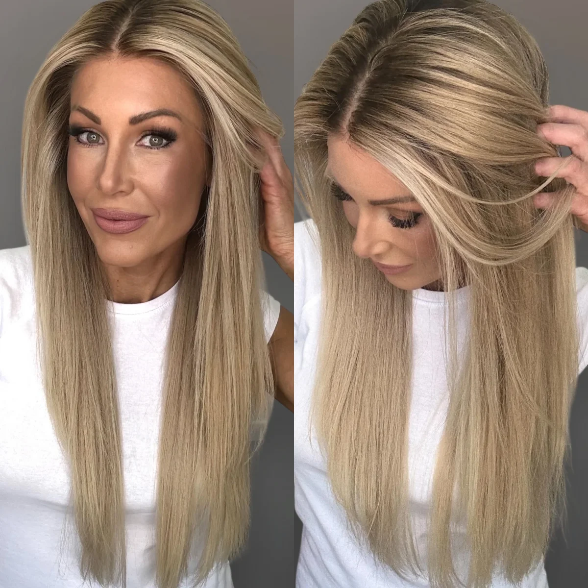 New 26 Inch Ombre Golden Blonde Natural Straight Synthetic Lace Frontal Wigs Shadow Roots High Quality Daily Party Cosplay Wigs