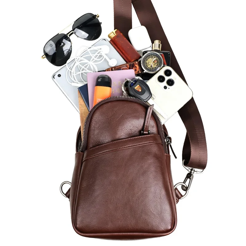 New Men's Soft Leather Crossbody Chest Bag Large Capacity Business Casual Fashion Top Layer Cowhide Satchel Handbag
