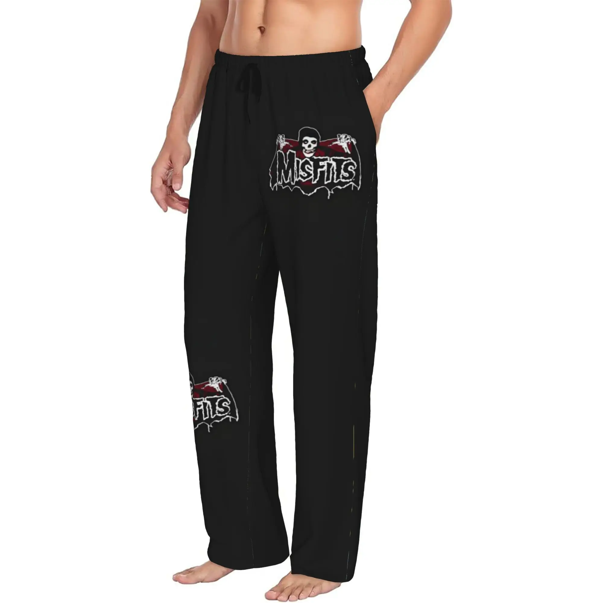 Custom Printed The Misfits Pajama Pants Men's Rock Band Sleep Sleepwear Bottoms with Pockets