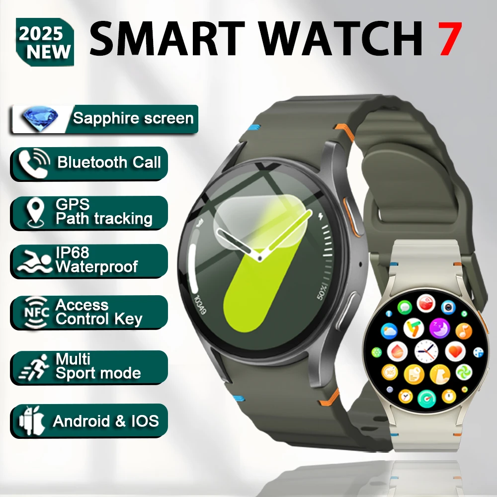 Neue Uhr 7, klassische Smartwatch für Damen, Kompass, Sport, GPS-Tracking, NFC, AMOLED-Bildschirm, Gesundheits-Tracker, Bluetooth-Anruf, Smartwatch für Herren