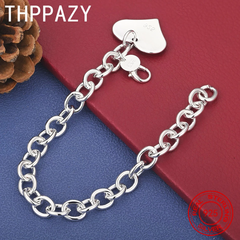 

THPPAZY 925 Sterling Silver Heart Pendant Bracelet For Women Fashion Party Gift Engagement Wedding Birthday Christmas Jewelry