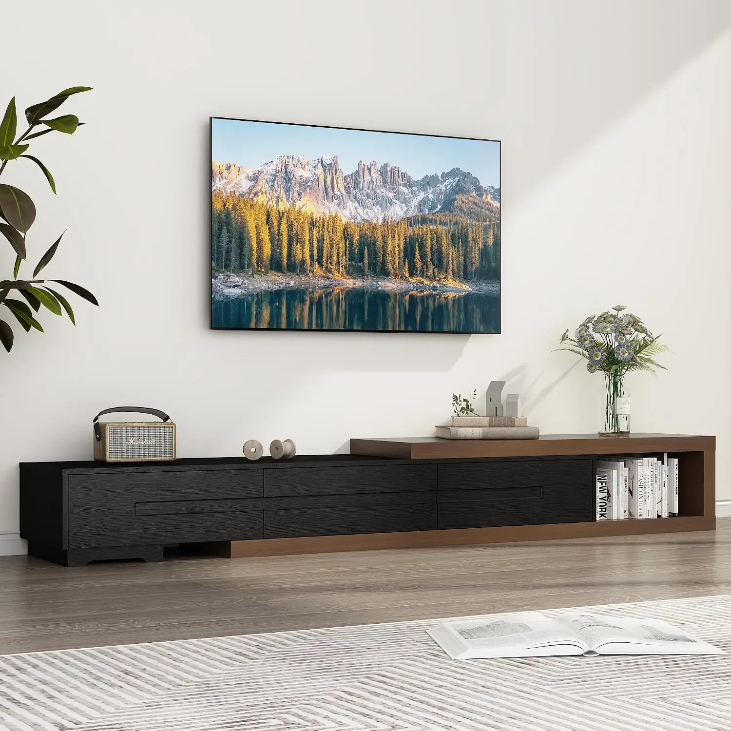 Extendable TV Stand Entertainment Center 120 Inch TV Reversible Wood Console 3 Drawers Living Room Bedroom 82-110