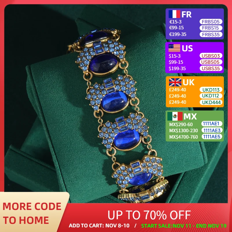 

Vintage Women Bracelet Antique Jewelry Baroque Pearl Green Blue Crystal Color Geometric Shaped Stone Accessories New Luxury