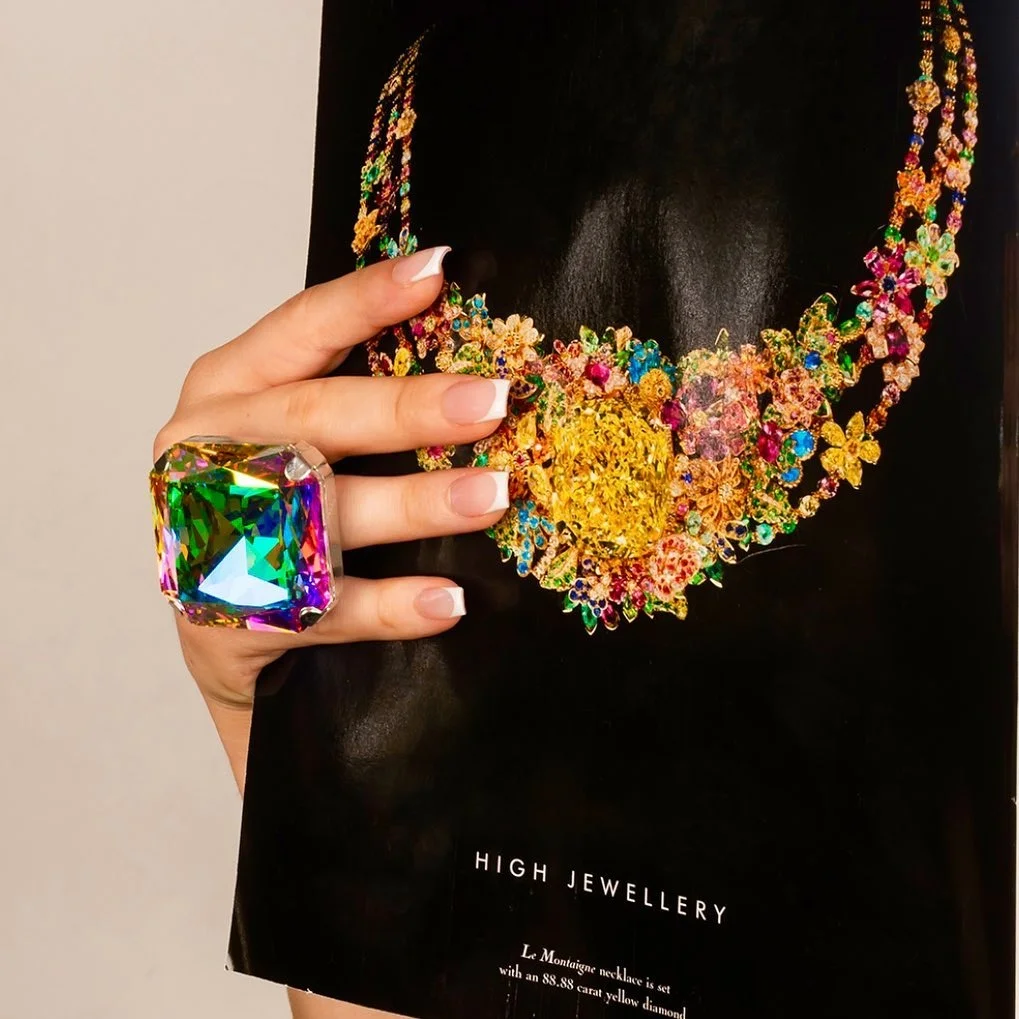 Colorful Rhinestones Square Open Rings Extravagant Woman Exaggerated Crystal Massive Cocktail Rings Simple Design Jewelry Gift