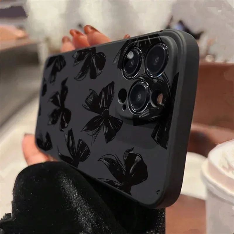 Cute Pink Bowknot Phone Case For iPhone 16 15 14 13 12 11 Pro Max Mini X XS XR SE 7 8 Plus Shockproof Non-Slip Soft Cover Fundas