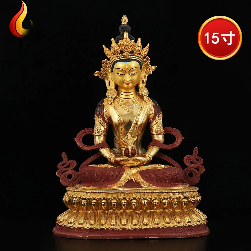 47cm LARGE Huge # HOME Hall efficacious Protection Talisman Gold-plated gilt Amitayus CHANGSHOU Buddha Buddhist Tantra statue
