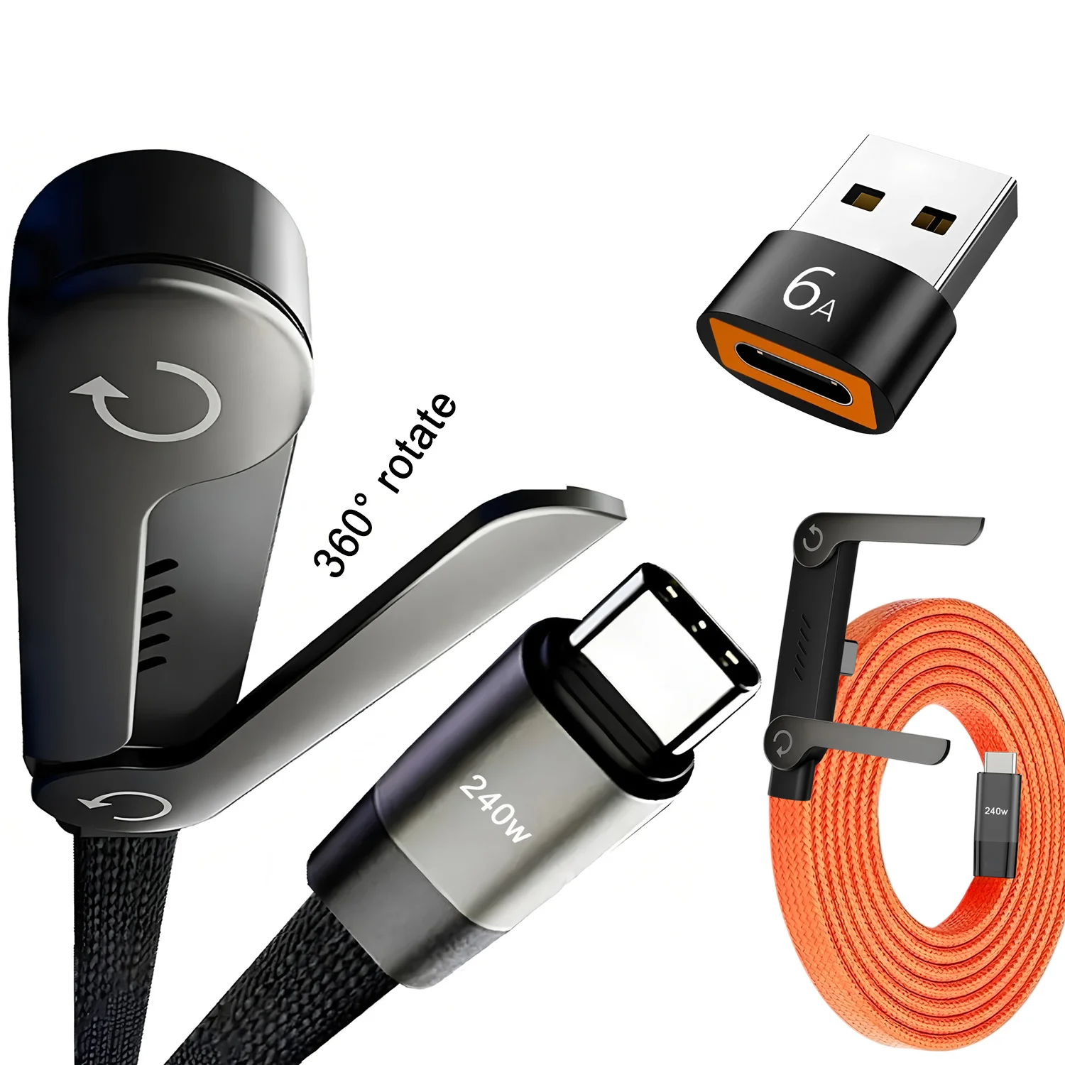 240W 2-in-1 Fast Charging Foldable Bracket Data Cable Type-C to Type-C USB to Type-C Data Wire with OTG Phone Stand image 4