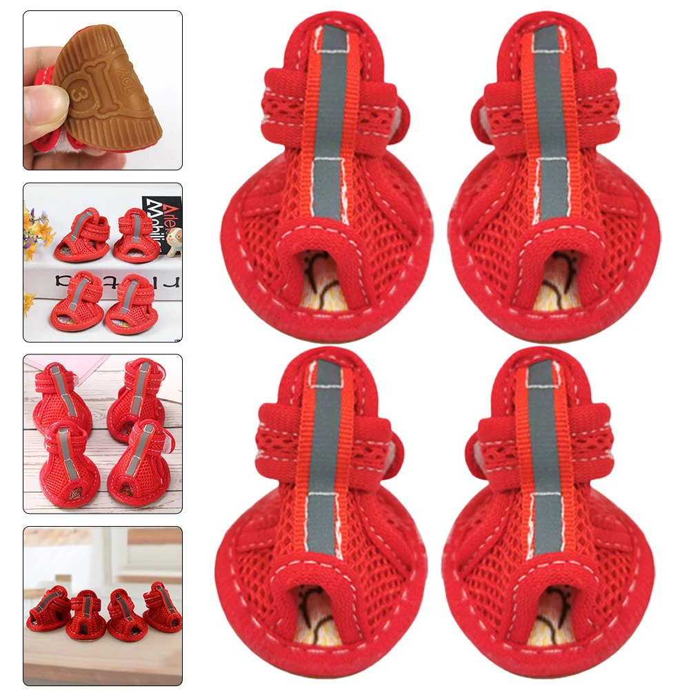 

4 Pcs Pet Sandals Shoes for Dogs Breathable Mesh Puppy Small Boots Waterproof Paw