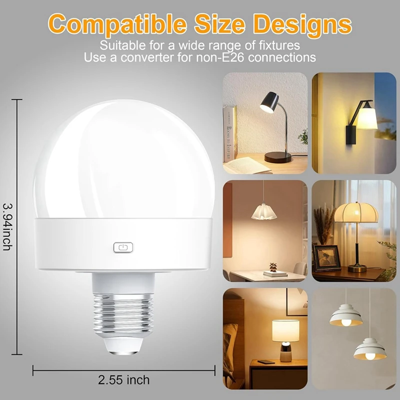 Ampoules à piles rechargeables, ampoules à visser 300lm E26 pour lampes avec télécommande, intensité variable et minuterie