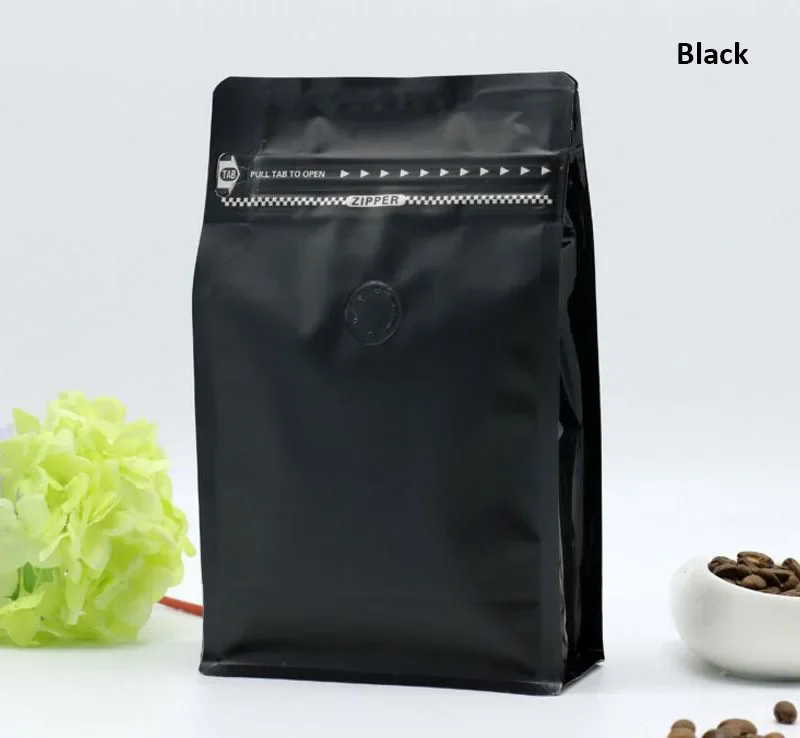 20 Pcs/Lot, Box Pouch Half Pound Coffee Bag with Pocket Zip and One-Way Degassing Valve, Aluminum Foil Air Valve Tea Pack Bag