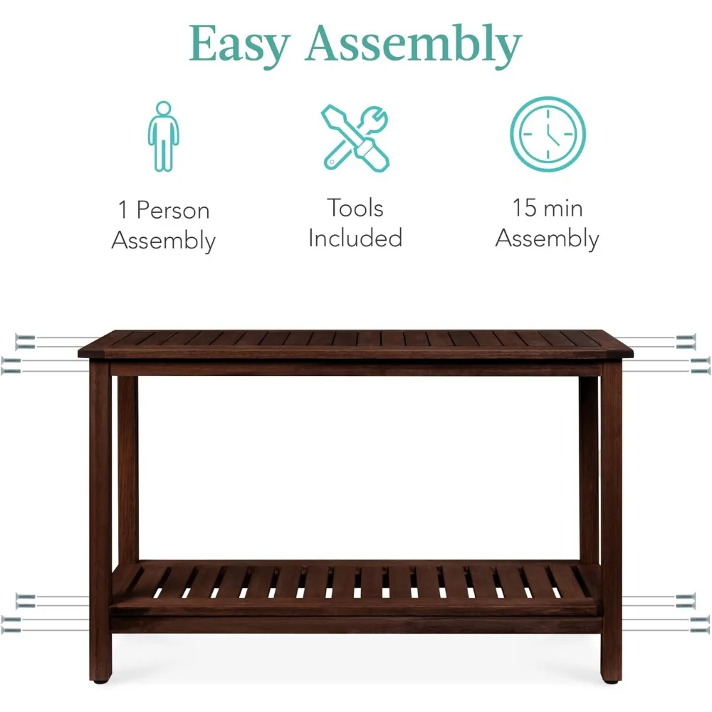 48in Shelf Eucalyptus Wooden Console Table Indoor Outdoor Multifunctional Buffet Bar Storage Organizer
