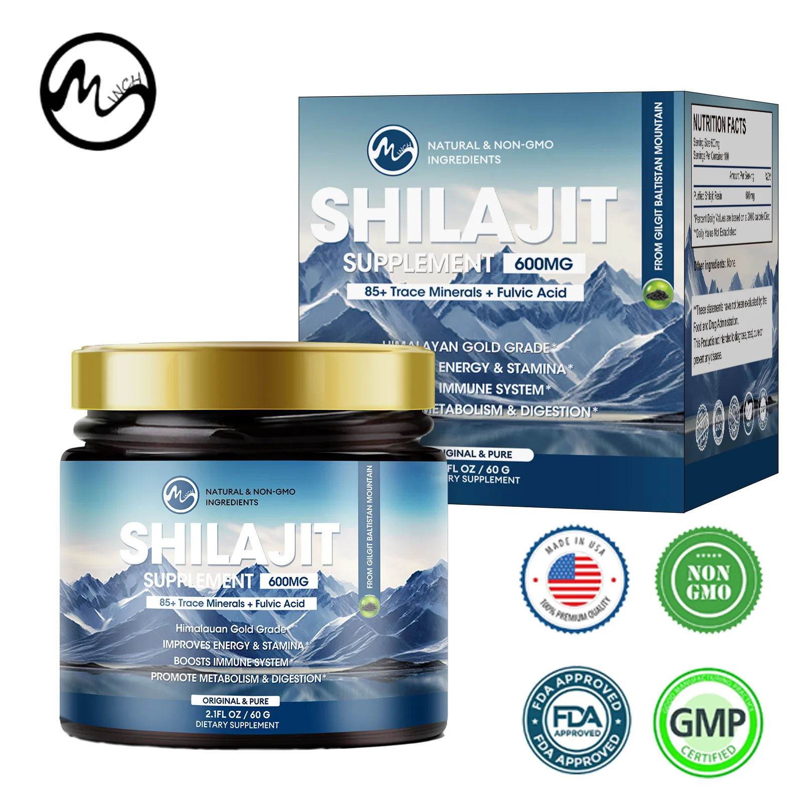 

Minch Pure Organic Shilajit Supplements with 85+ Trace Minerals & Fulvic Acid Immune Health Overall Physical Health for Men