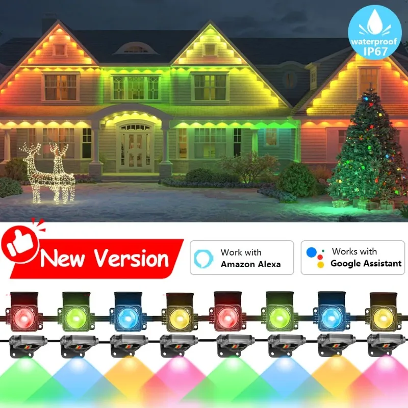 영구 야외 조명 스마트 RGB 처마 조명 앱 제어 DIY 패턴 음악 모드 IP67 방수 할로윈 장식 파티용