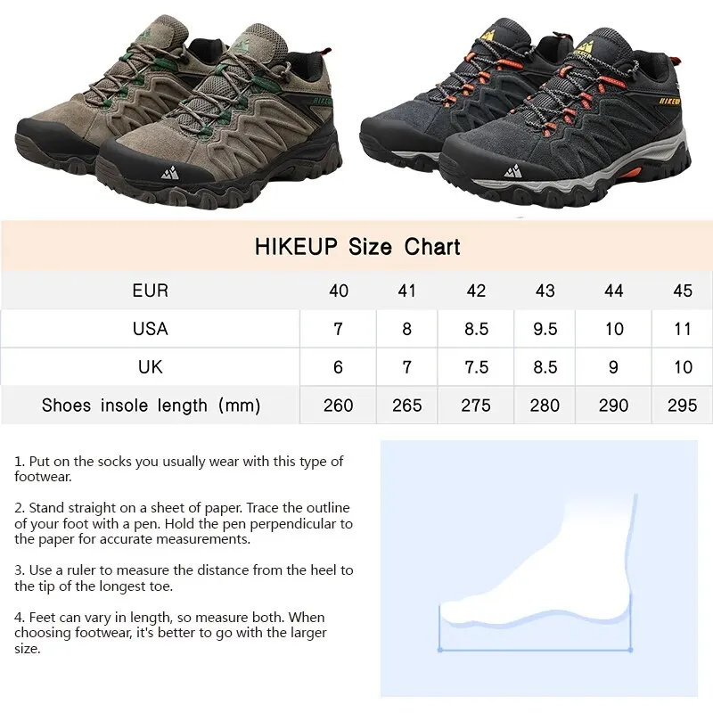 HIKEUP-Chaussures de Randonnée en Cuir Durables pour Homme, Baskets de dehors en Plein Air, de Trekking, d'Escalade et de html à Lacets, Haute Qualité