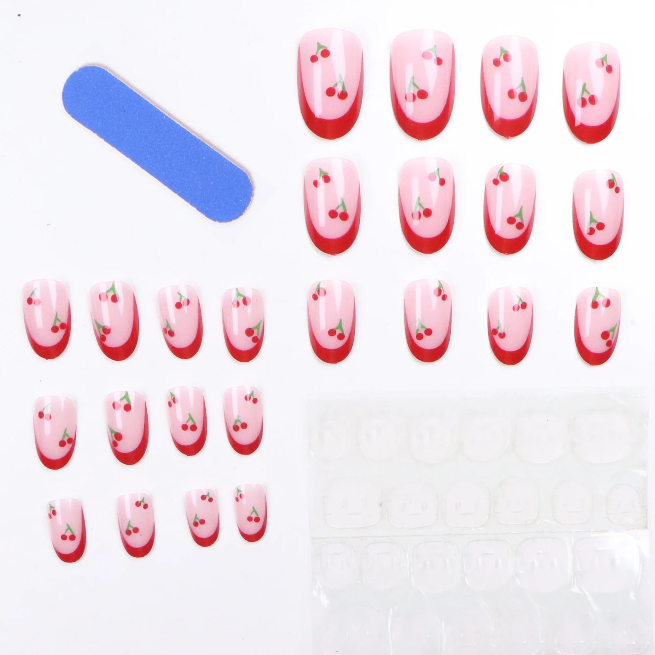 24개 레드 엣지 체리 아몬드 네일 팁 세트, 1개 네일 파일 & 1개 네일 글루 스티커 키트 포함, 당신의 룩을 업그레이드하세요