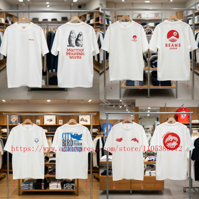 2026 New Arrival Beams Heavyweight Cotton T-Shirt Letters Logo Print Oversized Streetwear Unisex Heavyweight Top