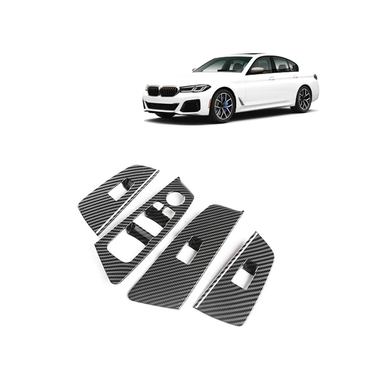 4Pcs Carbon Fiber Car Window Lift Switch Button Cover Trim Frame Sticker for BMW 5 Series G30 2018-2022 Car Accessories