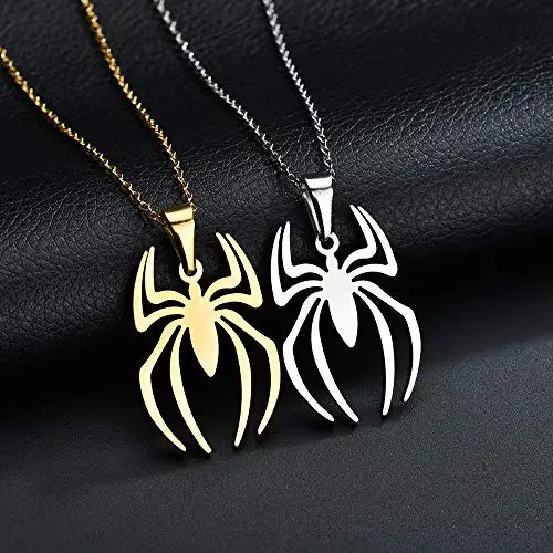 Vintage Fashion Spiderman Stainless Steel Necklace Spell Geometric Shape Pendant Necklace Lady Graduation Gift