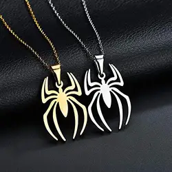 Vintage Fashion Spiderman Stainless Steel Necklace Spell Geometric Shape Pendant Necklace Lady Graduation Gift