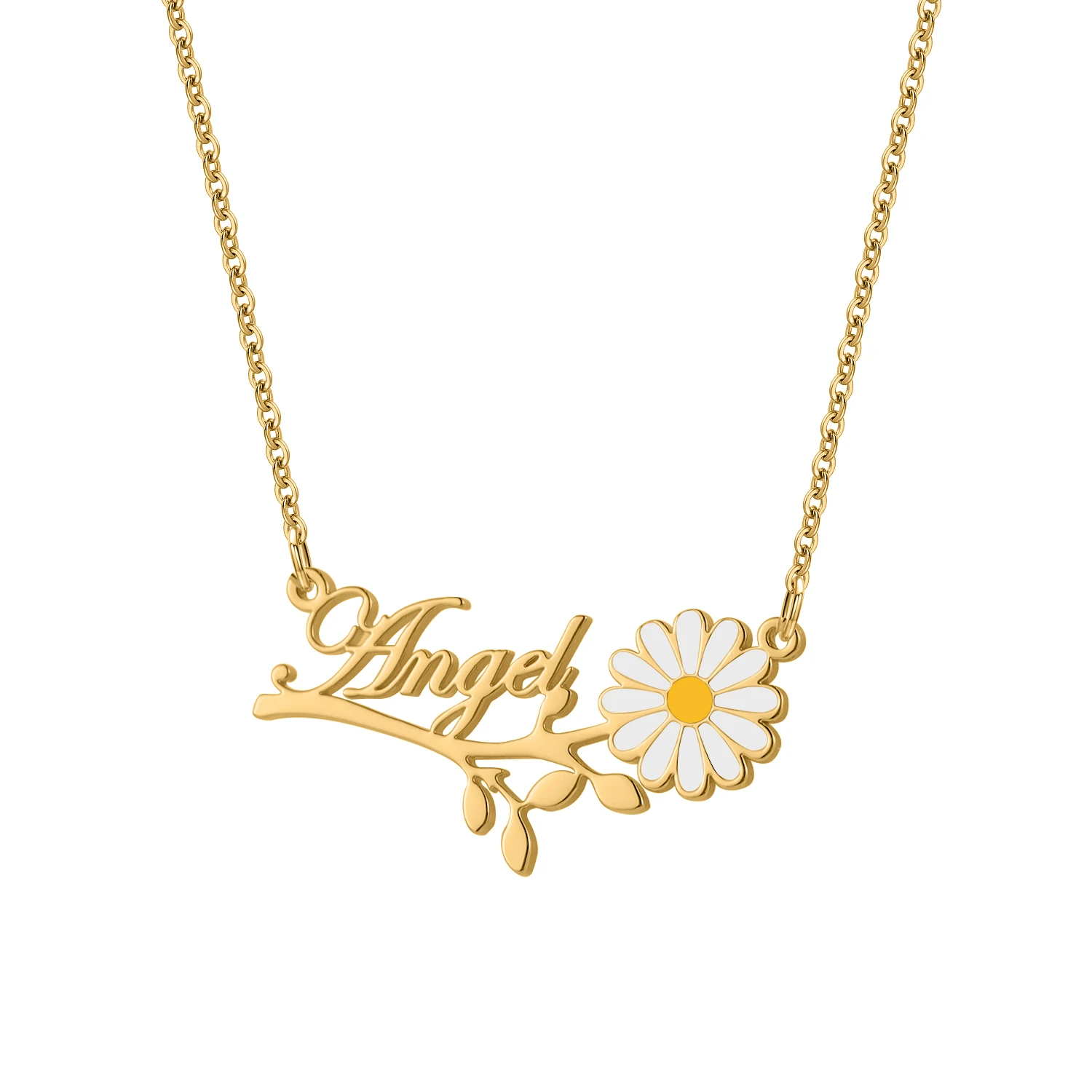 

Dascusto Custom Name Necklace With Flower Gold Plate Chain Stainless Steel Enamel Necklaces Personalized Jewelry For Women Gifts