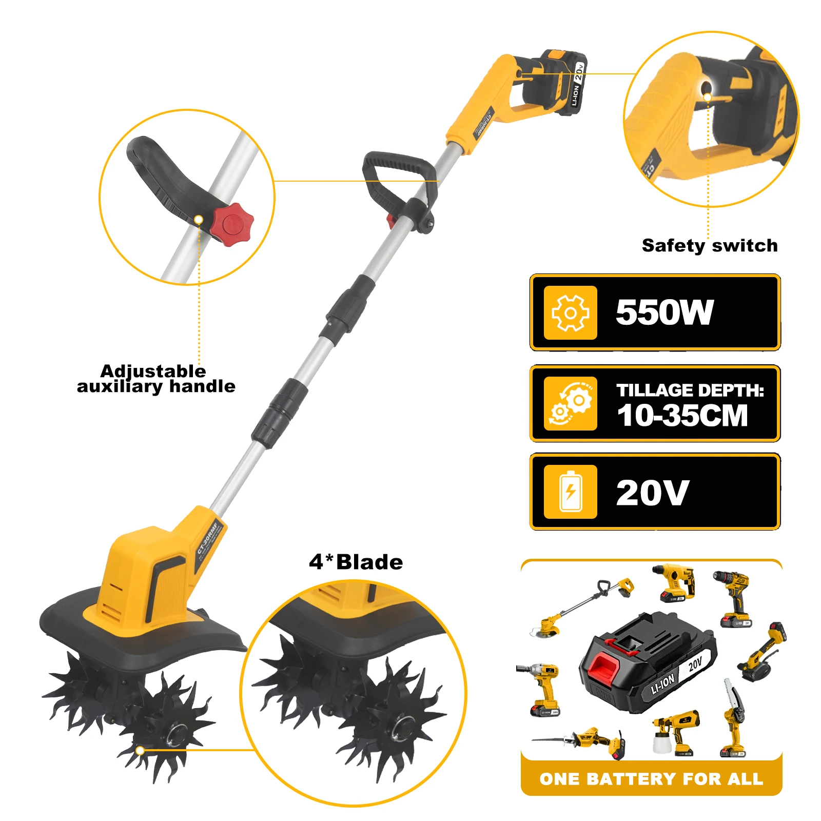 Mini Electric Tiller with Lithium Battery Small Household Electric Hoe Rotary Tiller Handheld Electric Mini Tiller with Battery