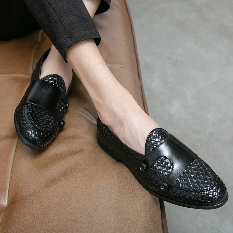 男性クラシックフォーマルシューズブラックブラウンワンステップ軽量で快適な Lefu 靴高級英国ソーシャルシューズ男性靴