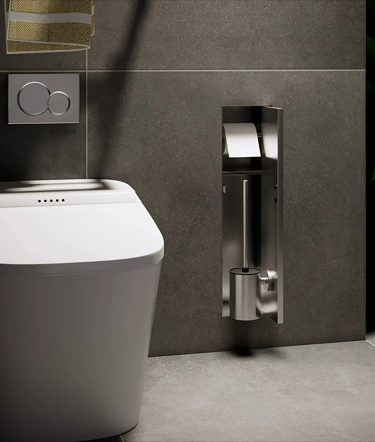 Recessed Toilet Brush Holder Stainless Steel Wall Niche Shelf Hidden Tissue Box Storage Cabinet