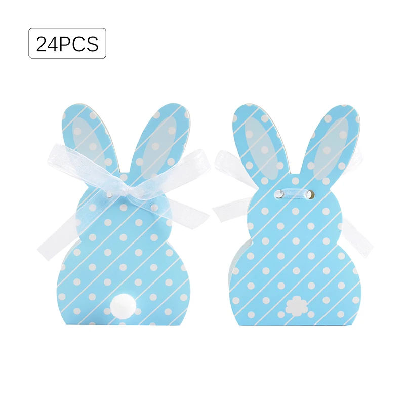 24/48Pcs Rabbit Ear Candy Gift Box With Handle Cartoon Easter Rabbit Favor Gift Packaging Box With Bow Birthday Party Decoration