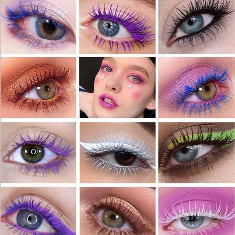 Rímel de fibra de seda colorido escova ultrafina alonga os cílios à prova dwaterproof água duradoura secagem rápida verde rosa curling rímel maquiagem