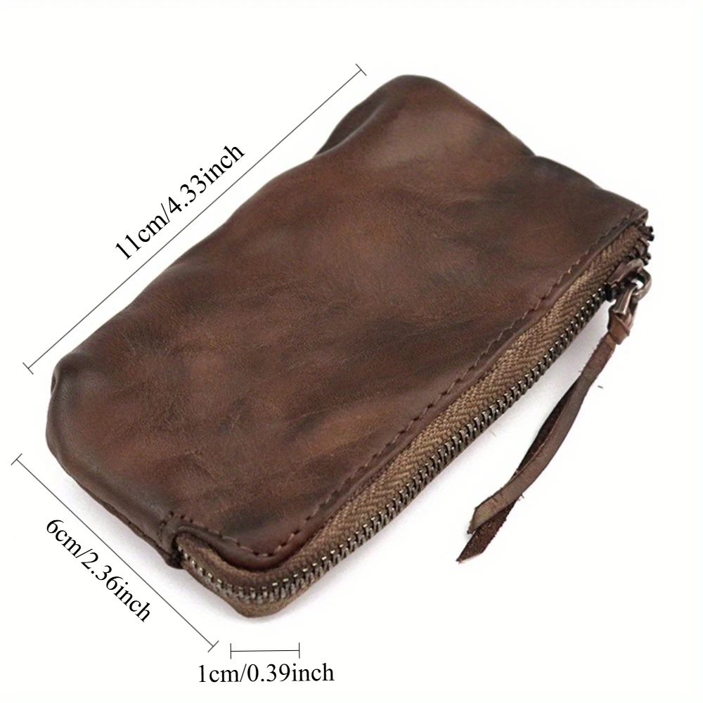 1pc Cowhide Change Bag Women's Lipstick Bag First Layer Cowhide Leather Hand-polished and Card Holder Creditback