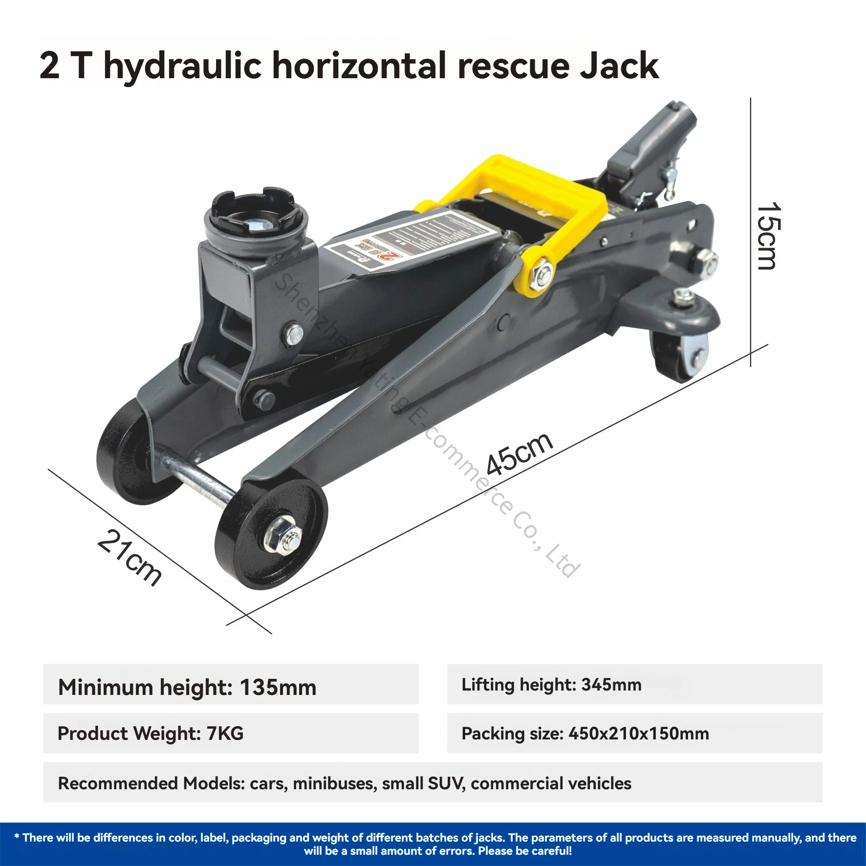 2T Hydraulic Jack, Hydraulic Oil for Small Cars, Horizontal Pneumatic, New Labor-saving, Portable for Small Cars